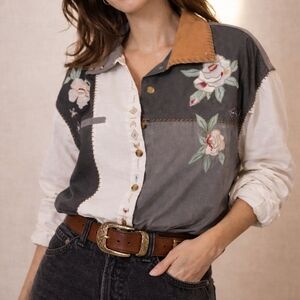 Together Floral Embroidered Patchwork Shirt